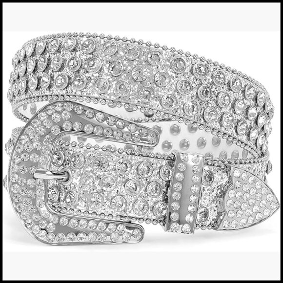 Faux Leather Rhinestone Studded Western Belt with Silver Buckle main image 7